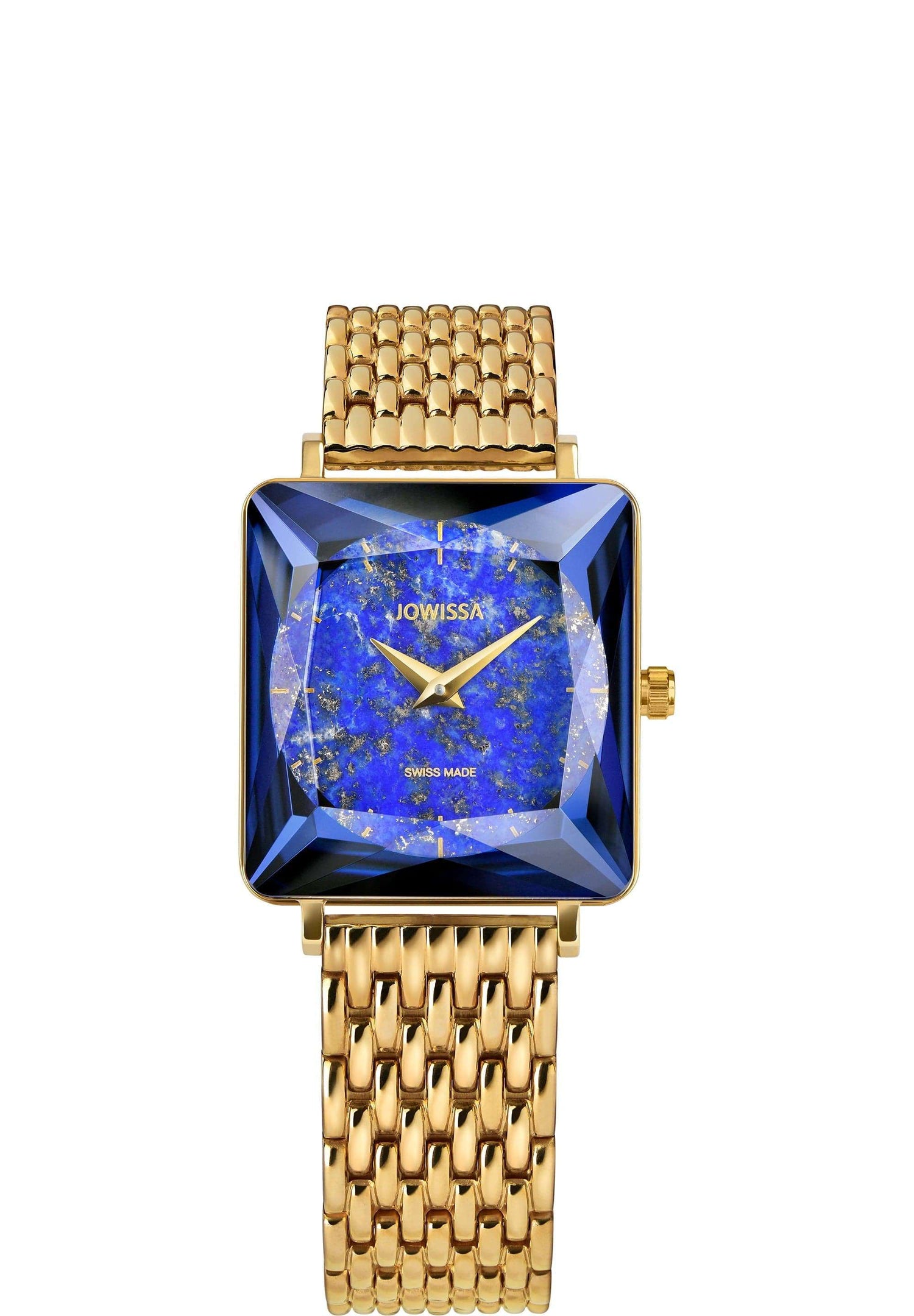 Facet Princess Lapis Lazuli Zifferblatt Quadratische Damen Uhr mit goldenem Milanese-Armband 25mm