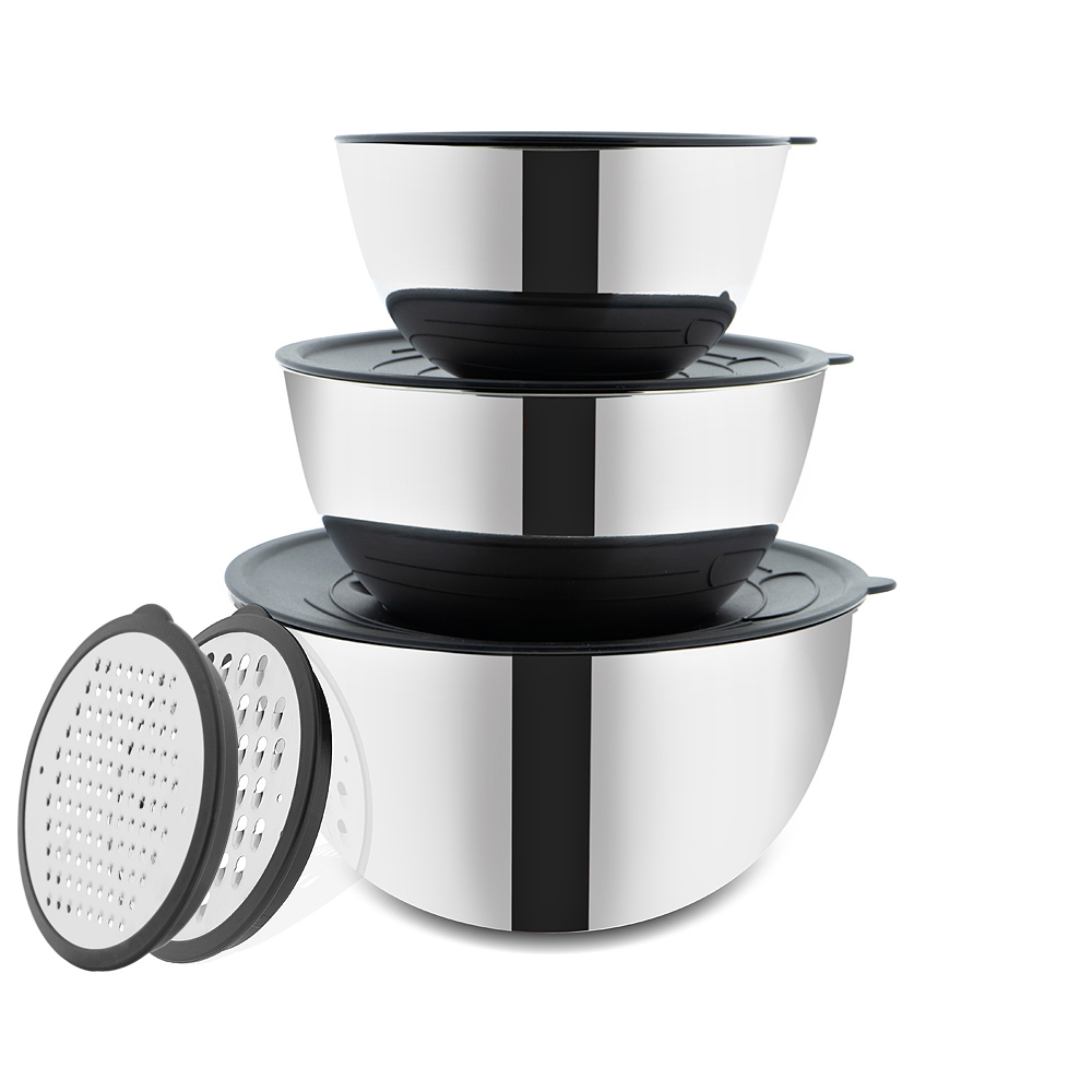 BEM Stainless Steel Bowl Set with 2 Graters and Lid - 16 cm, 20 cm and 24 cm