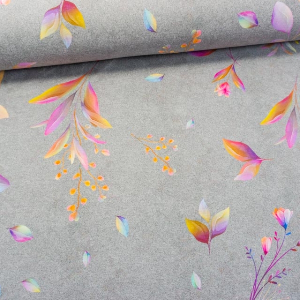 Organic Cotton Jersey Melange Leaves Light Gray