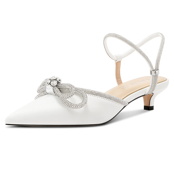 Aachcol Damen Rhinestone Bow Slingback Absätze | Elegante Brautschuhe