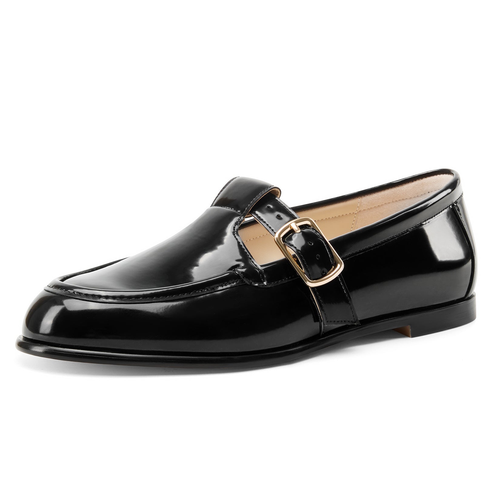 Aachcol Damen Patelleder Goldschnalle Loafer | Legere professionelle Slipper