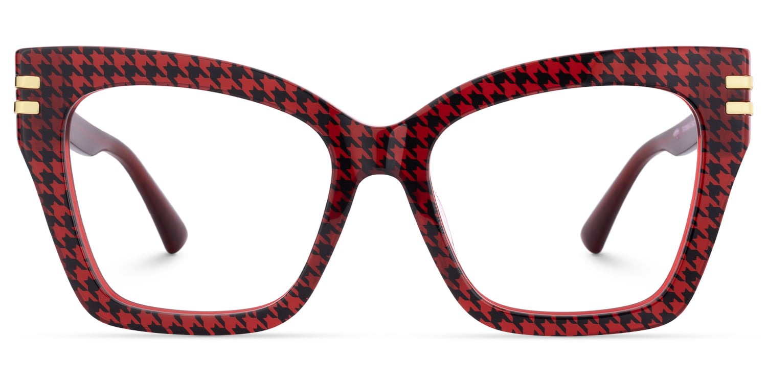 Tabitha - Butterfly Red Glasses Houndstooth Pattern