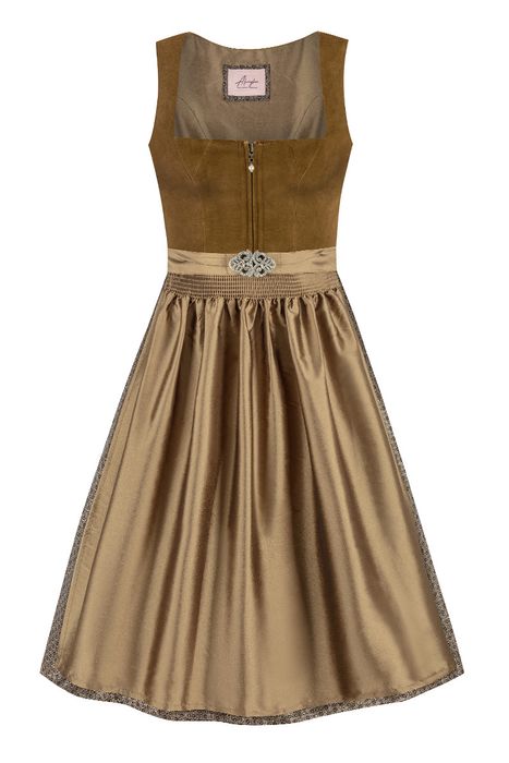 Alpenglanz Midi Dirndl 70 cm olivbraun taupe Samt