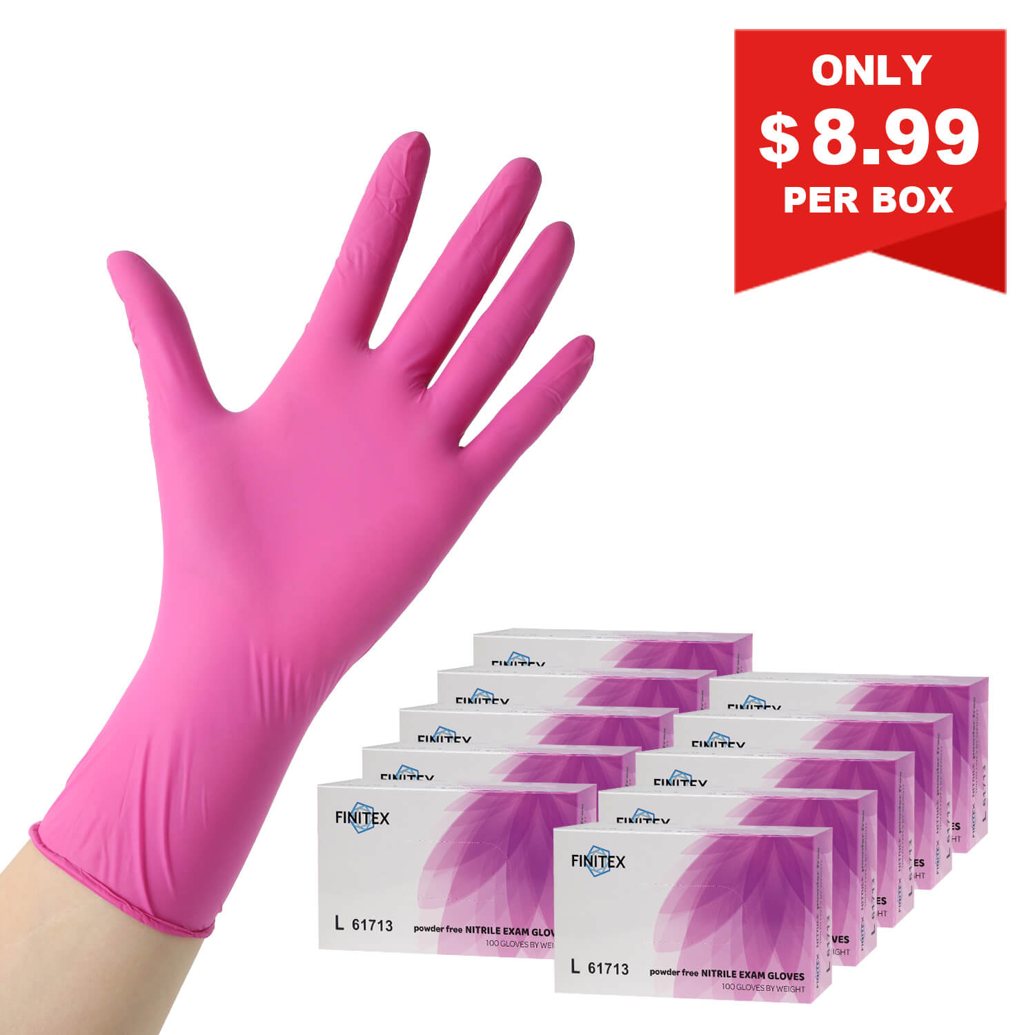 Finitex 3 Mil Rose Red Nitrilhandschuhe – 100, 300 & 1000 Stück, Latexfrei & Langlebig