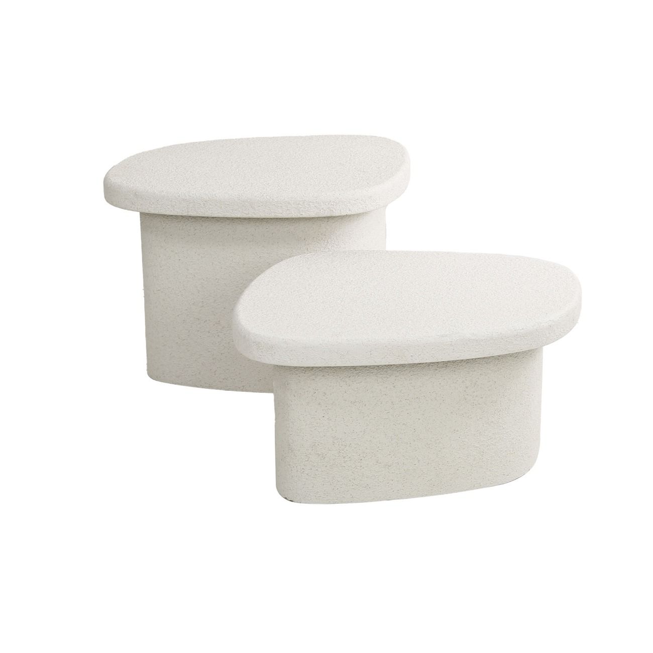Couchtisch 2er-Set Marbre, Marmor-Komposit mit Säulengestell, modern, creme, organische Form