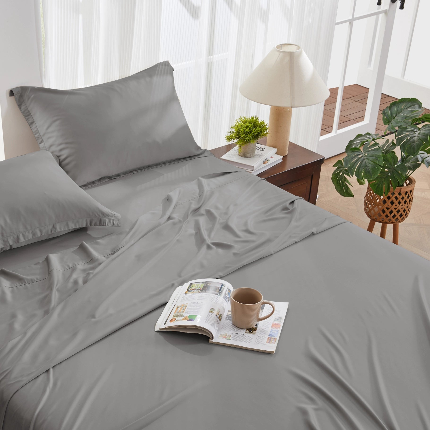 CloudLuxe™ Bamboo Sateen Bettwäsche-Set, Silber Grau