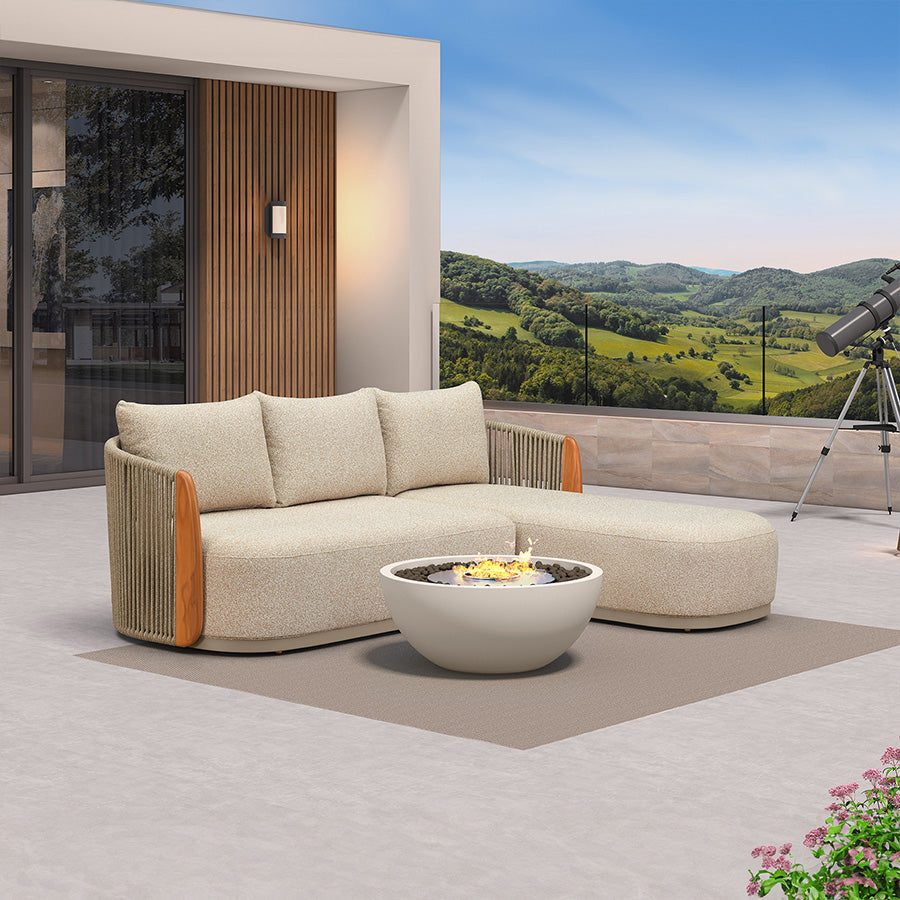 PURPLE LEAF Hailar L-förmige Patio-Konversationsset mit echtem Teak-Kissen und -Kissen