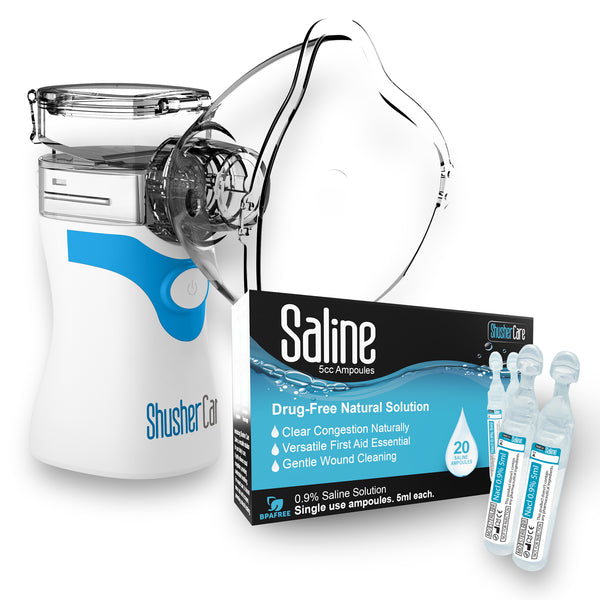 Shusher Care Bundle: Ultra Fine Mist Nebulizer & 20 Count Saline Ampoule