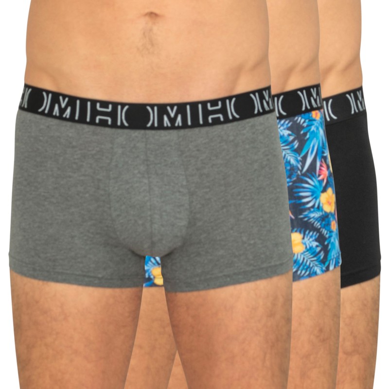 HOM 3-pack Boxer Trunks Black, Grey & Blue with Motif