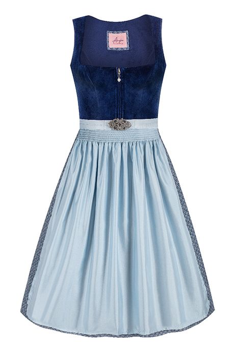 Alpenglanz Midi Dirndl 70 cm dunkelblau hellblau Samt