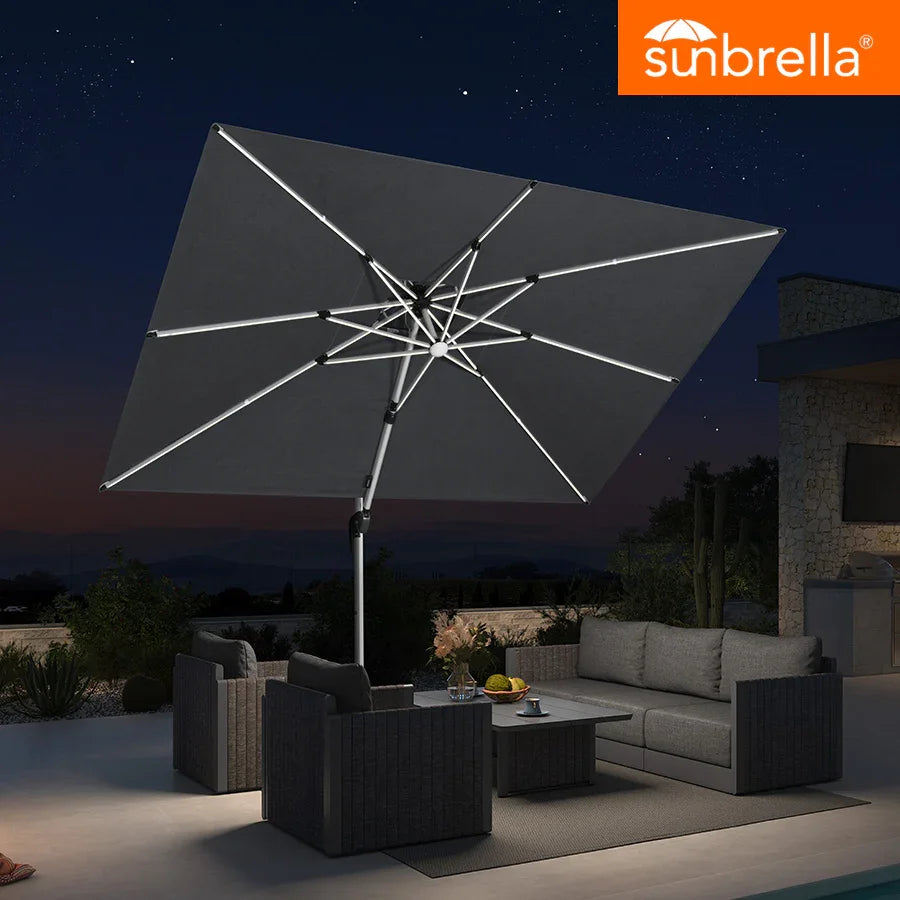 PURPLE LEAF SUNBRELLA Solar Cantilever Schirm mit Lichtern für die Terrasse