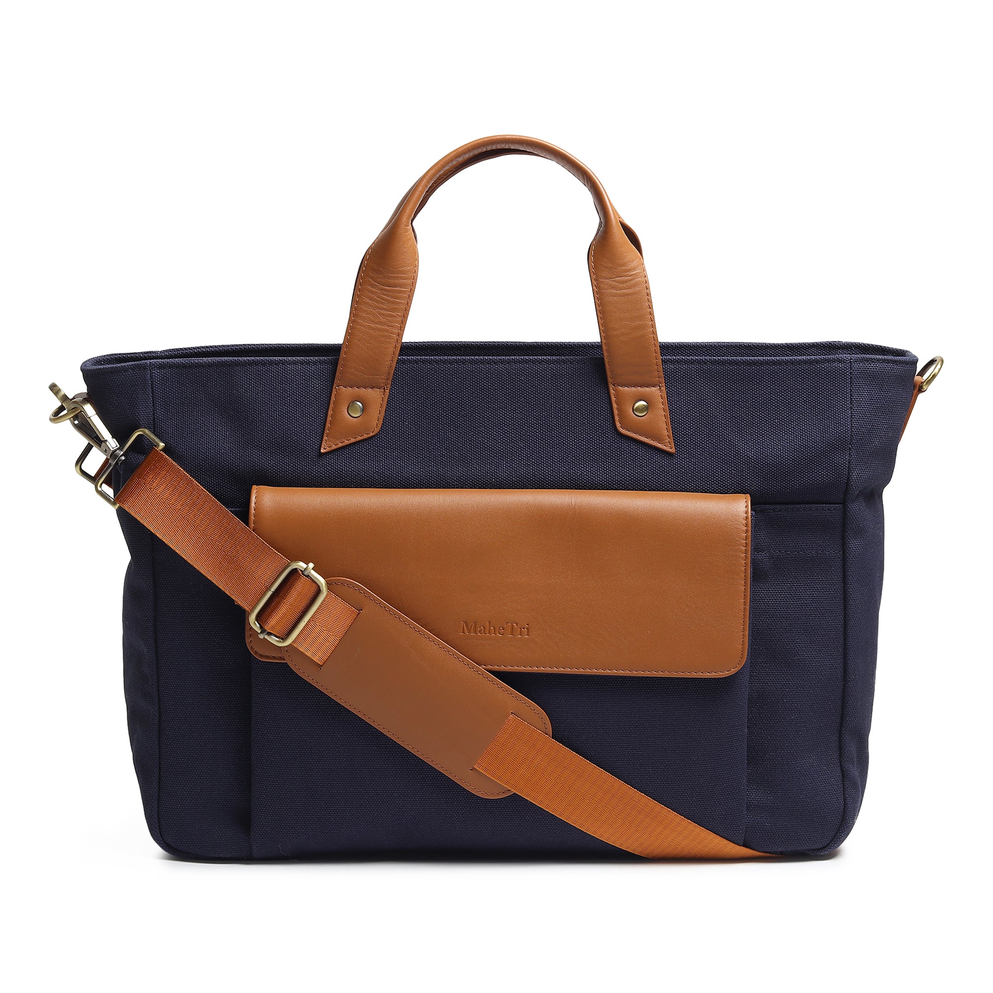Voyager Canvas Leder Aktentasche, Dunkelblau