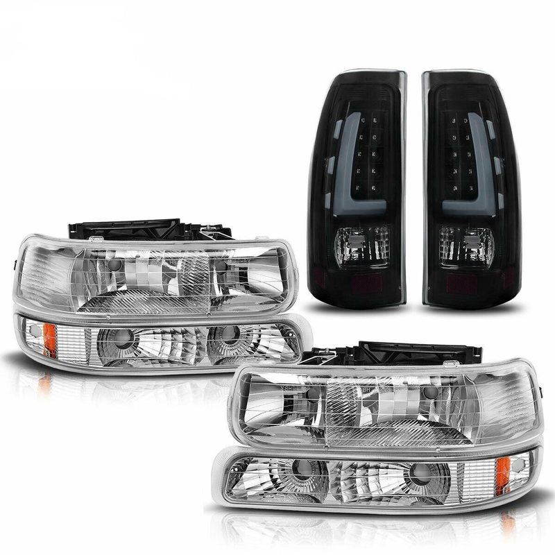 For 1999-2002 Chevy Silverado 1500 2500 3500 Headlights + LED Tail Lights