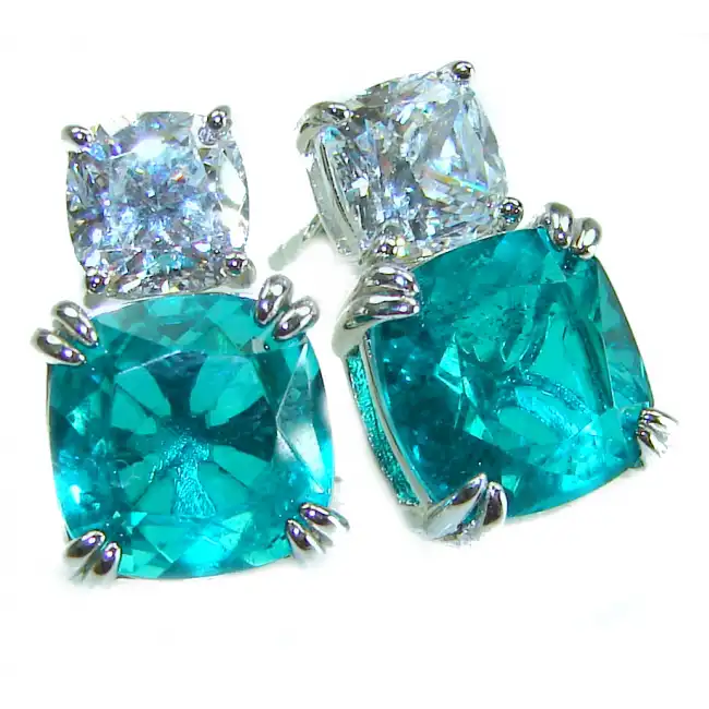 Pure Luxury 5.2 carat natural Colombian Emerald .925 Sterling Silver handmade Statement earrings