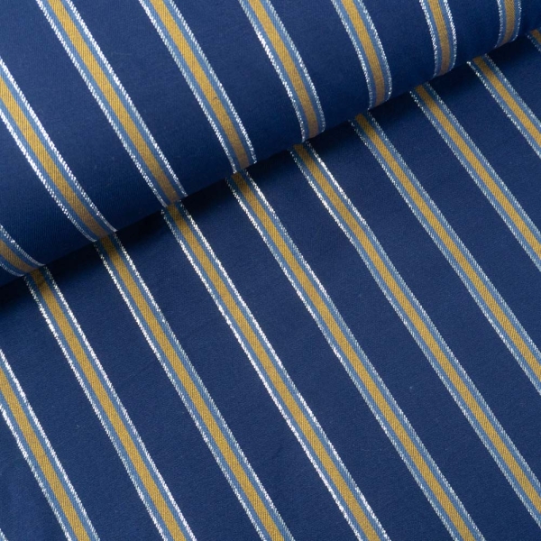 Viscose Twill Striped Glam Silver Navy-Mustard