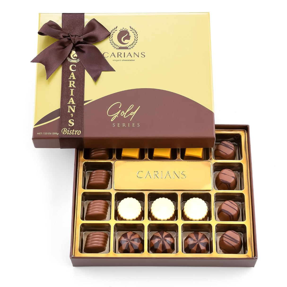 Carians Assorted Chocolate Gold Gift Box, Braune Schleife