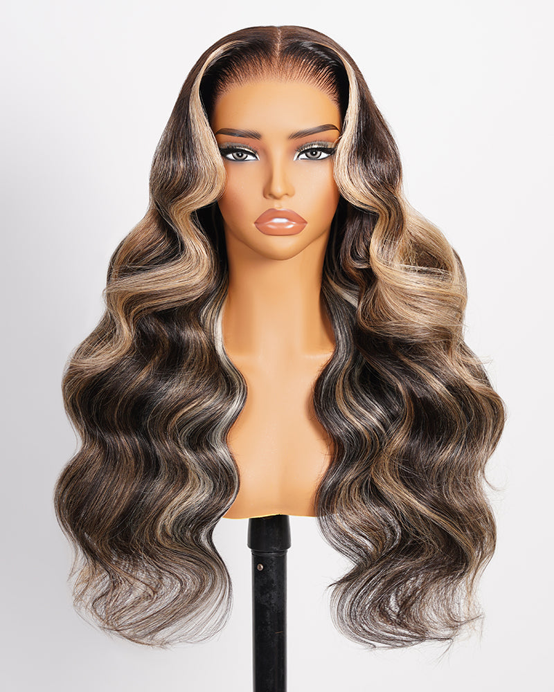 Arabella 13x6 Three-Go™ Ombre Platinum Blonde Balayage Highlights Glueless Wig Loose Body Wave With Drawstring