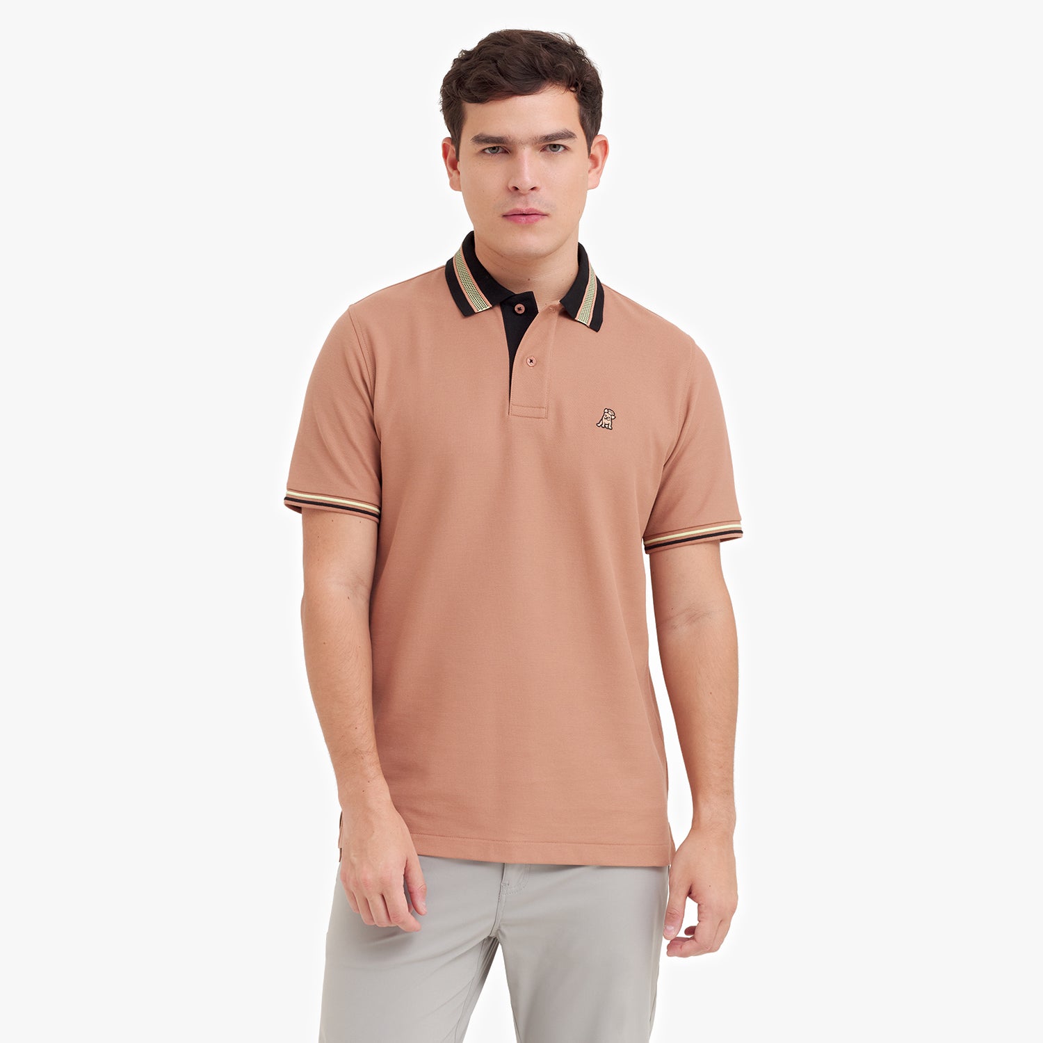 Herren Polo-Shirt mit auffälligen Details — Mocha Mousse