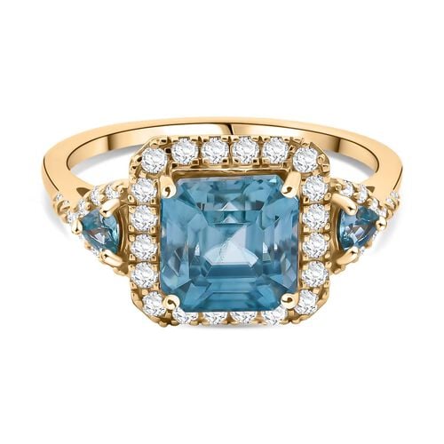 AAA Blue Zircon and Diamond Ring in 585 Gold - 5.05 ct.