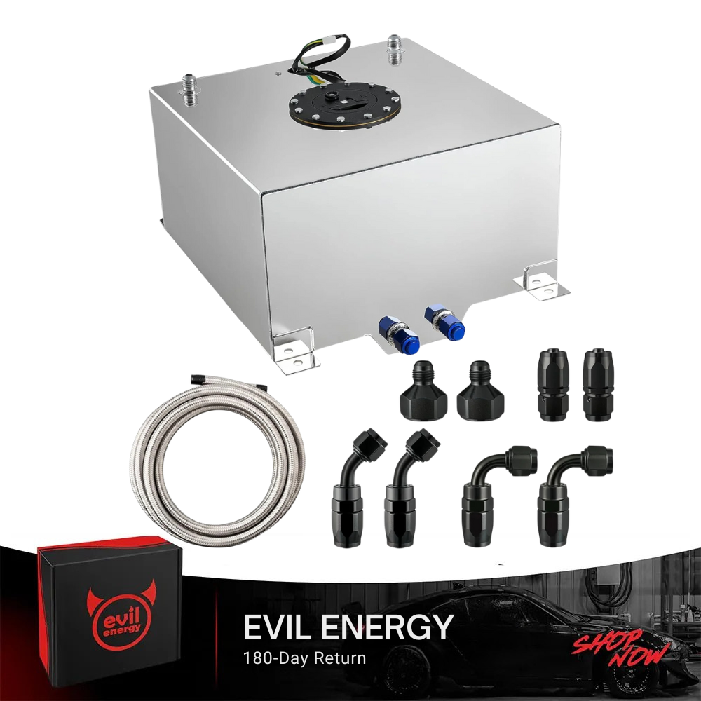 EVIL ENERGY 5/10/15/20 Gallon Fuel Cell Gas Tank Aluminum with Level Sender 6AN 12FT CPE Fuel Line Kit Black/silver