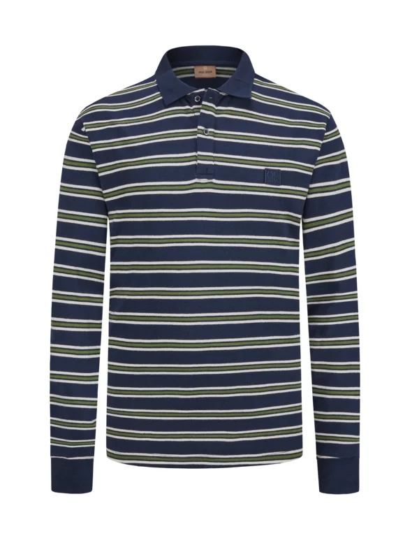 Long-sleeved fine knit polo shirt with ringed stripes