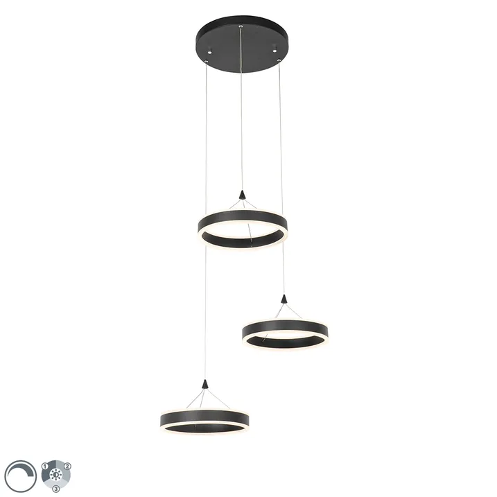 Pendant light black round including LED 3-stage dimmable 3-light - Lyani