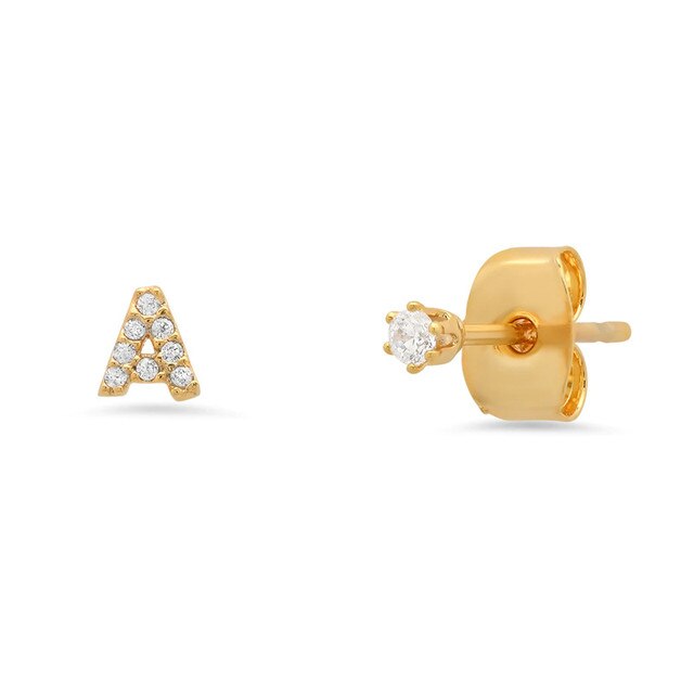 Letter stud earrings real silver with zirconia