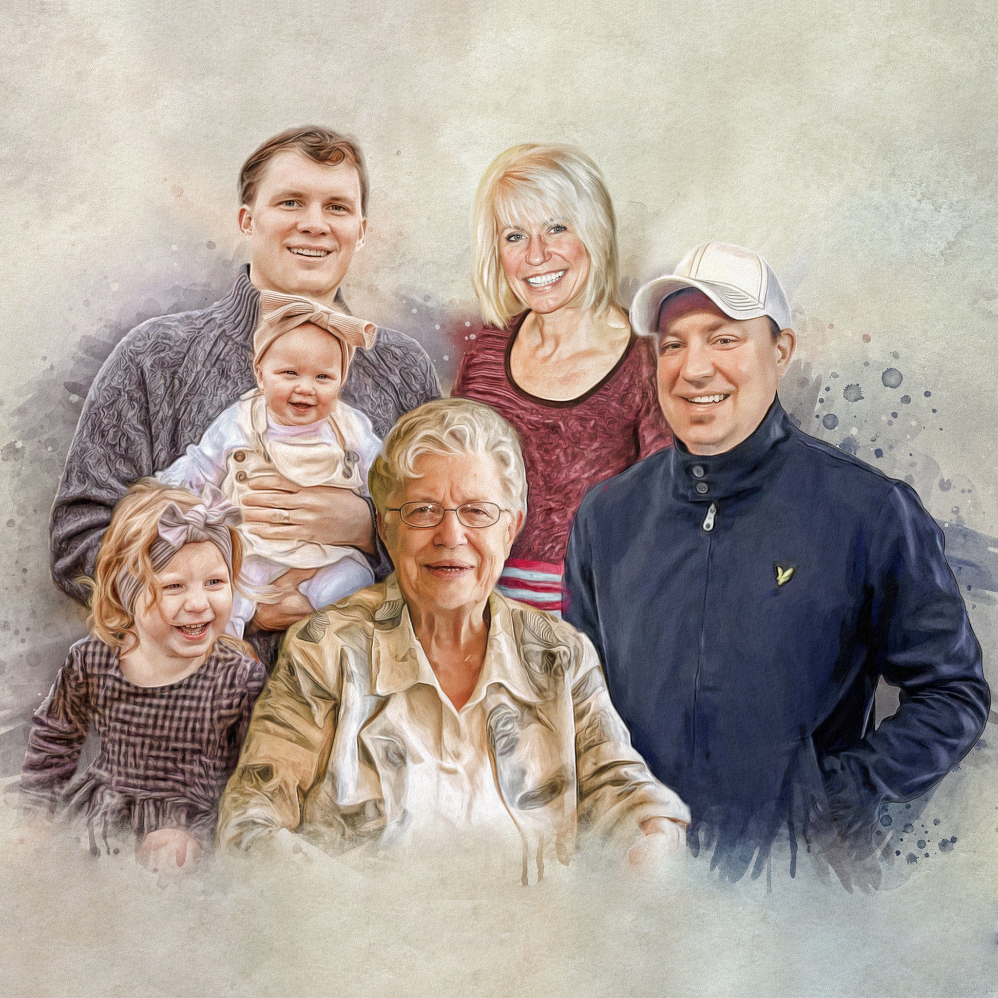 Individuelles Aquarell-Familienporträt