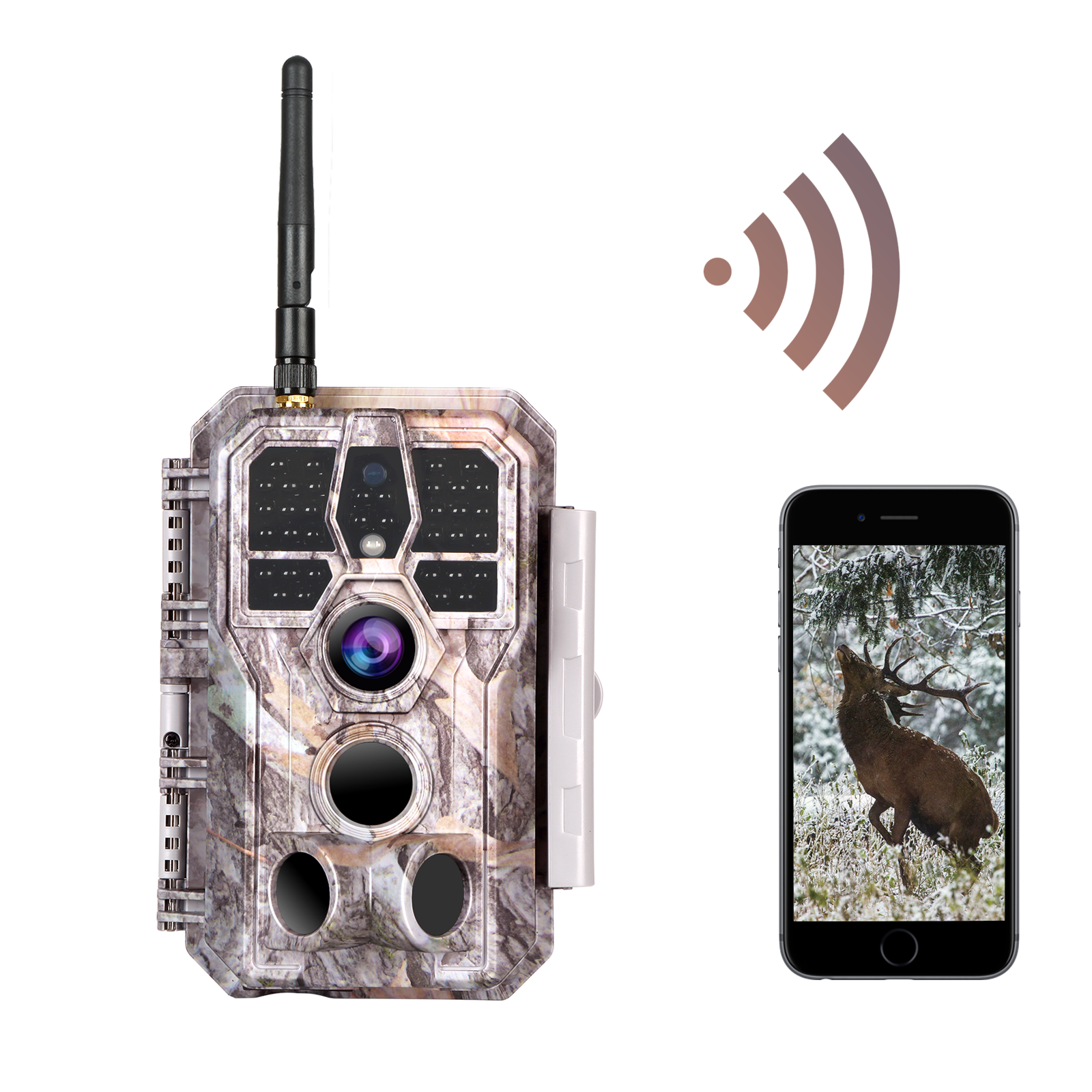 Wild Camera WLAN Trap Camera Wildlife Camera 64MP 1296P 0.1s Fast Trigger Speed Night Vision Motion Detector 120°PIR IP66 Waterproof | A280W Gray