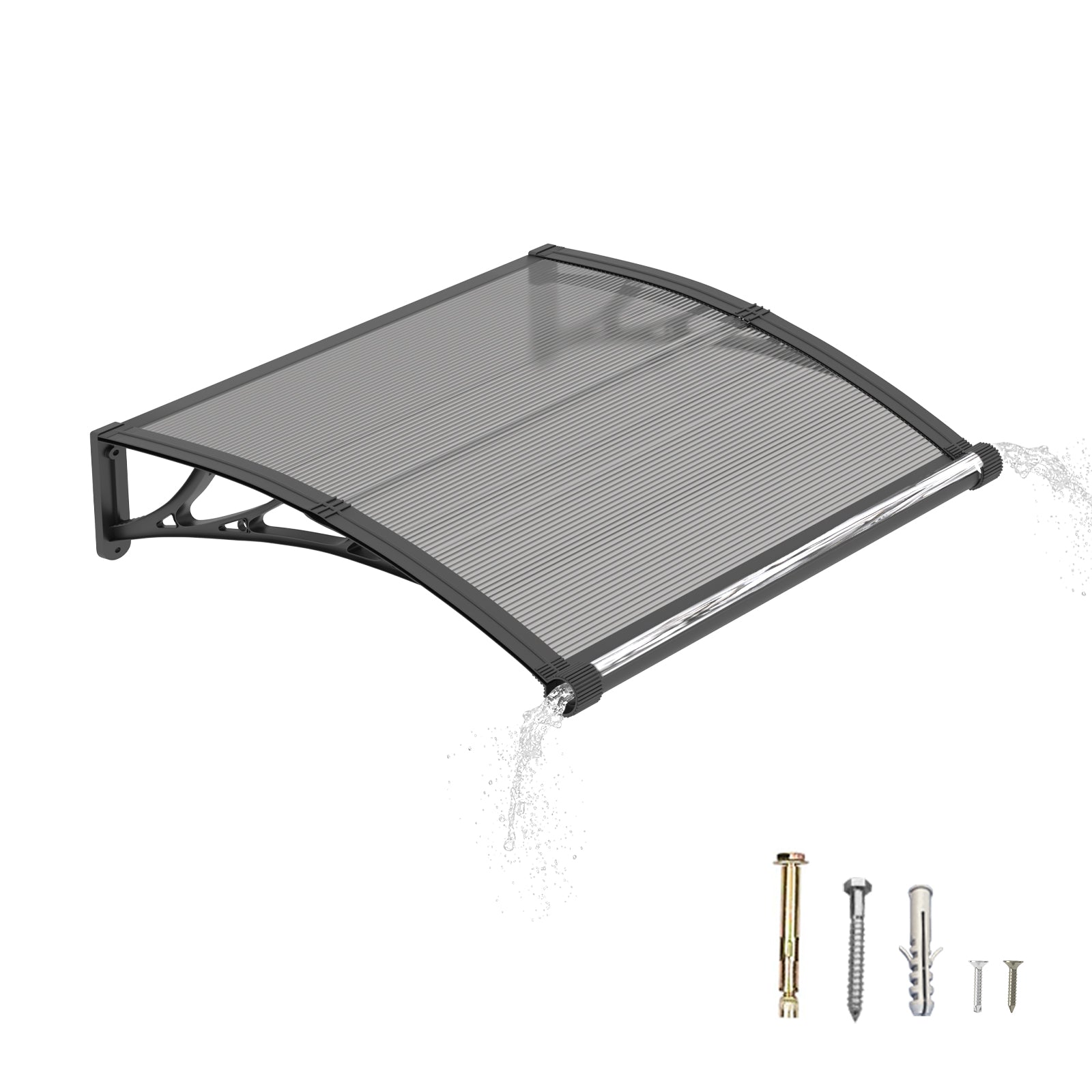 Türvordach mit Entwässerung, Polycarbonat-Außen-Tür- und Fenster-Awning, UV-Regen-Schnee-Schutz für Veranda und Eingangsbereich