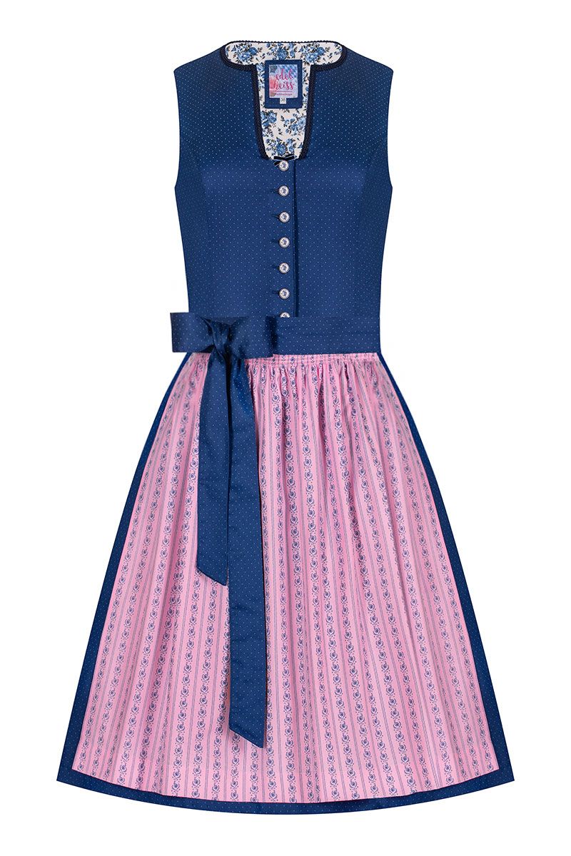 Mini Dirndl 60 cm dunkelblau rosa Emilia