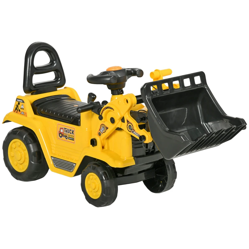 HOMCOM Ride-On Excavator with Storage, 3-in-1 Ride-on Digger Toy for Kids 1.5-4 Years, Yellow and Black