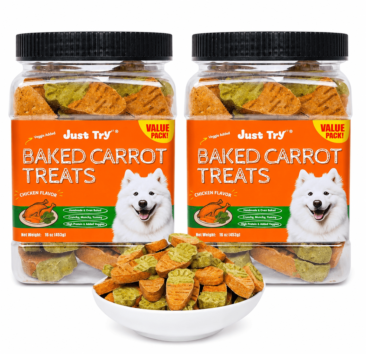 Gebackene Karotten- und Hühnerleckerlis | Gebackene Trainingskekse für Hunde 16oz (453g) | Just Try