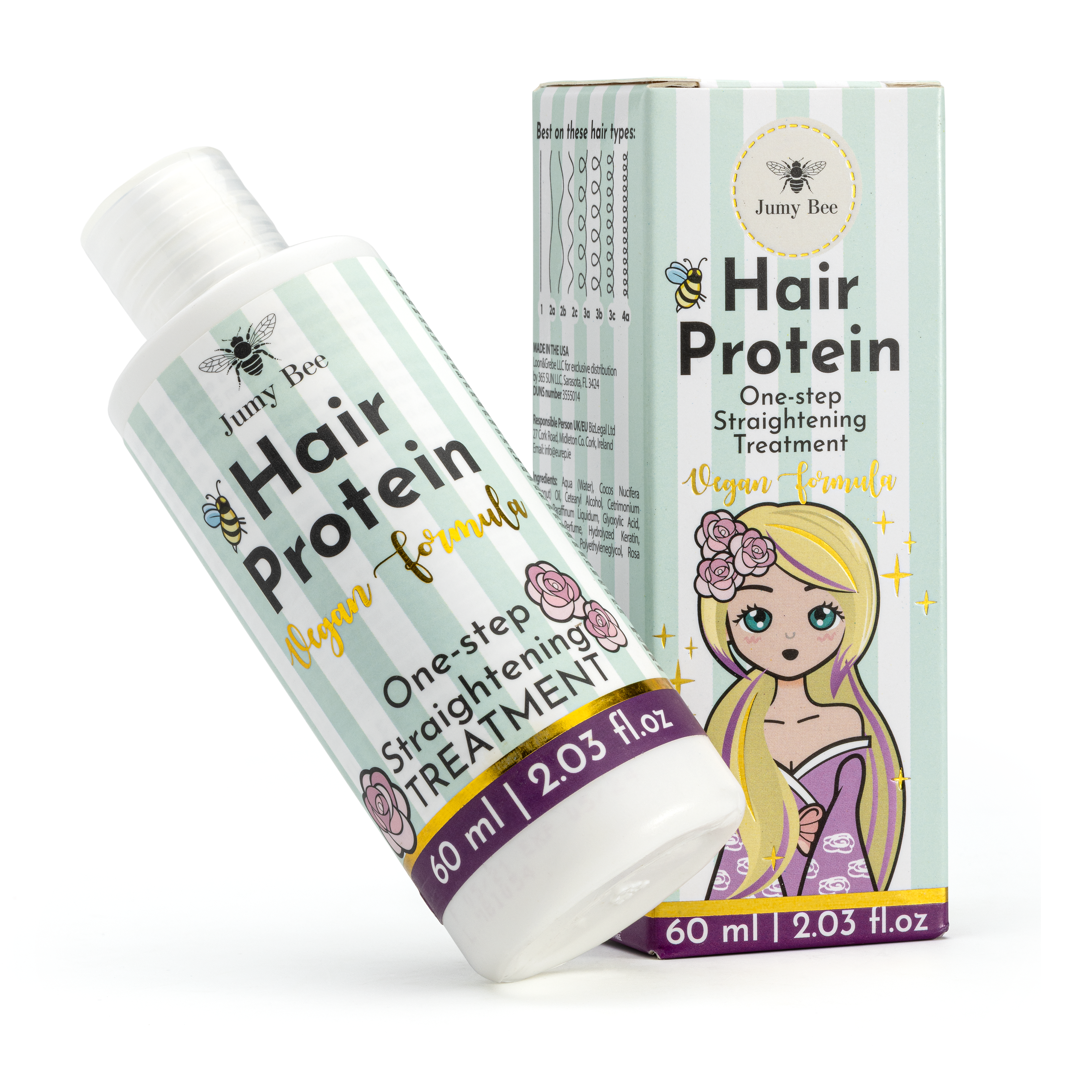 Jumy Bee One-Step Haar-Keratin-Glättungsmaske – Keratin + Kokosnuss & Rose (60 ml / 2,03 Unzen)