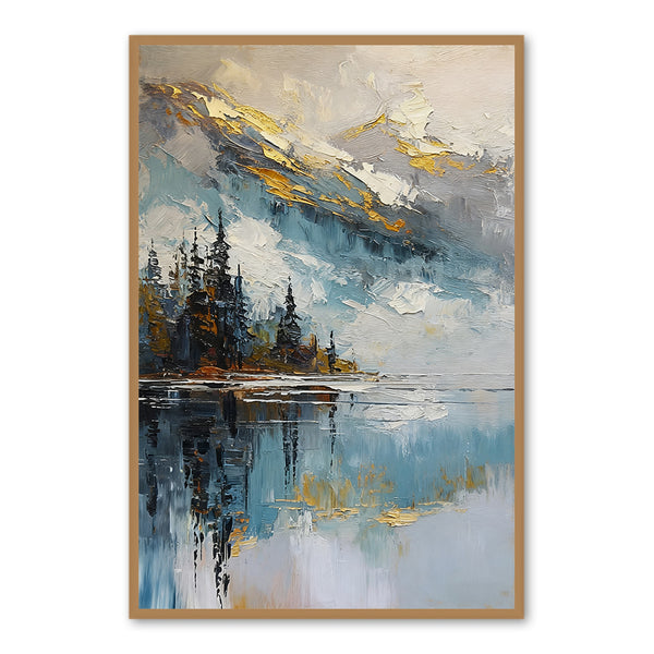 Goldene Spitze See Reflexionen – Impressionistische Texturierte Handgemalte Öl Wandkunst