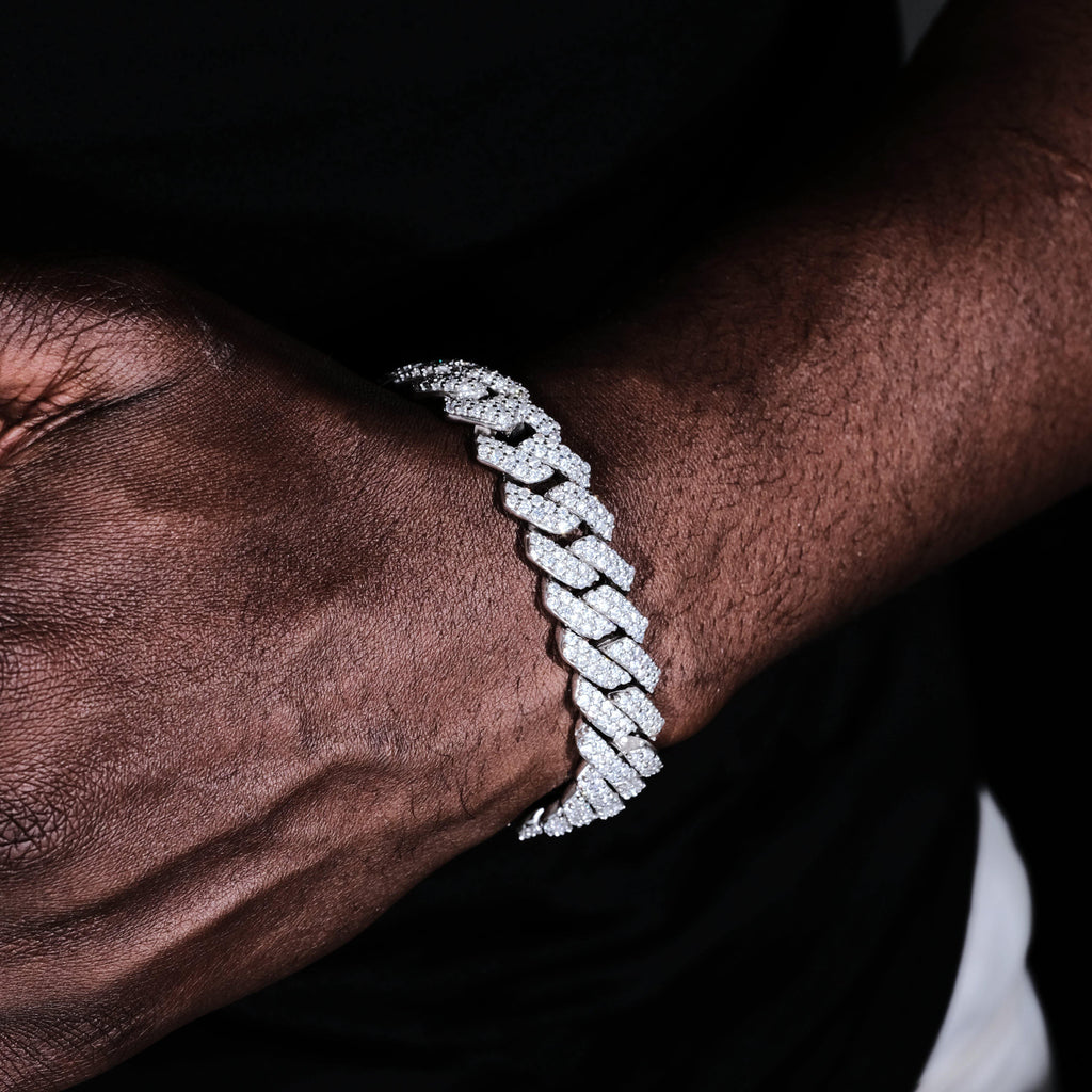 14 mm Iced Prong Cuban Armband Weißgold