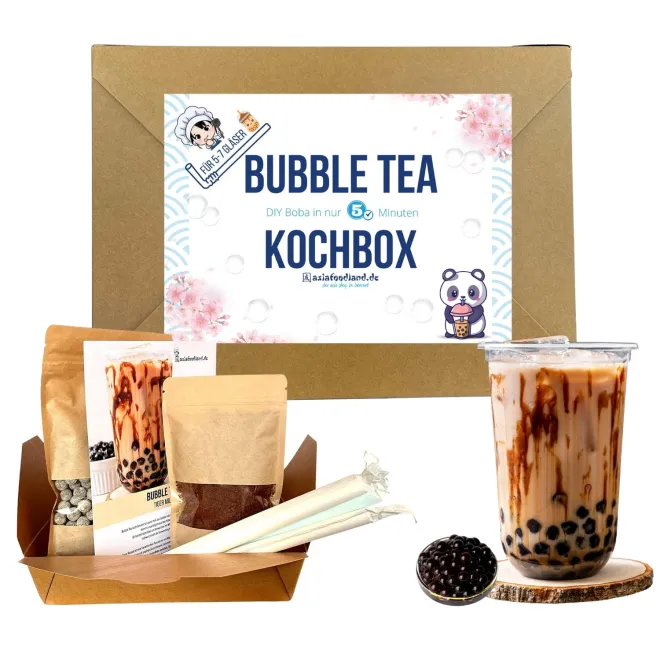 Asiafoodland - Bubble Tea Kochbox - DIY Tiger Milk SET - 5-7 Portionen - Rezeptkarte & Strohhalme - 400g