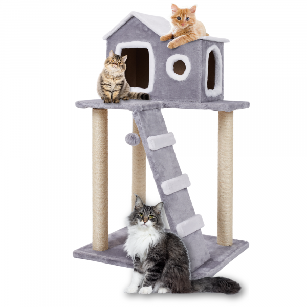 FILOU Cat Tree 100 cm High Scratching Furniture with Cozy Cave, Ladder, and Play Ball