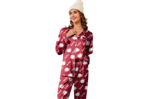 Ekouaer Teddy Klassisches Satin-Pyjama-Set