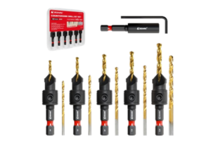 EZARC 12-teiliges Titankrönbohrer-Set mit 5 zusätzlichen Führungsbohrern und Aufbewahrungsbox für Holz, Hartholz und Weichholz