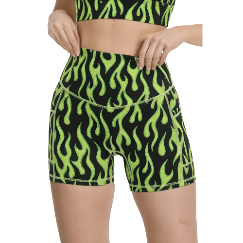 Flame High-Waisted Shorts Mit Taschen - Lime Green