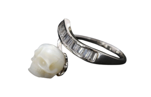 Gemstone Cluster Pearl Skull Open Ring