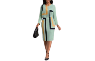 Geometric Print Two Piece Sage Green Dress and Cardigan