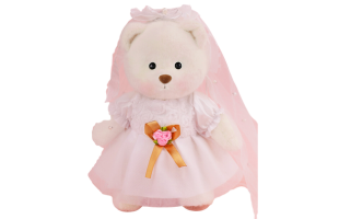 Getahug Champagne Wedding Dress White Teddy Bear | Handmade Jointed Toy Gift