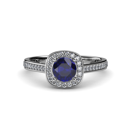 Hain 1.40 ct natürlicher blauer Saphir & Laborgezüchteter Diamant Halo Verlobungsring