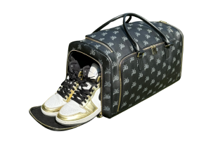 I AM - Leder Monogramm Trainings-Duffle-Bag, Schwarz