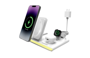 PowerGlow - Jabees PowerGlow 4-In-1 Foldable Wireless Charging Station with LED Night Light