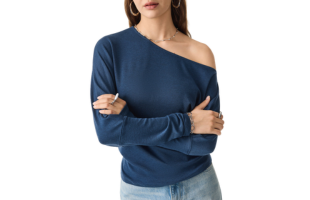 Lyocell Cashmere Cold-Shoulder Semi-Sheer Top