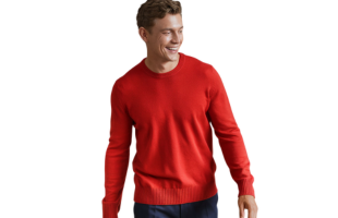 Men Baby Cashmere Crew Neck Sweater- Pumpkin
