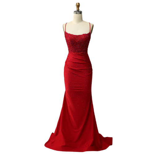 Mermaid Halter Dunkelrotes Prom Kleid mit Applikationen